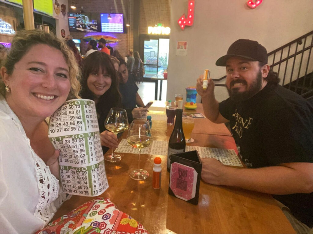 Author Jess and her friends playing bingo