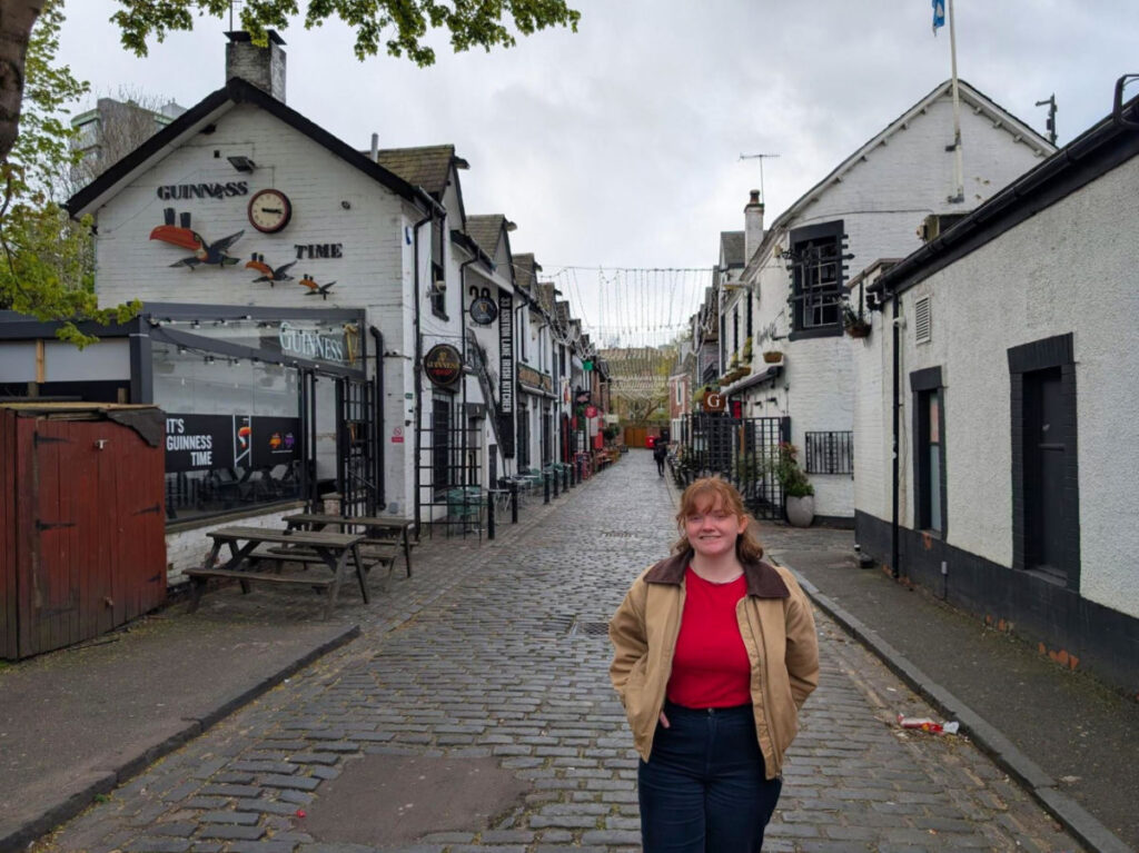 Author Louise standing in Ashton Lane