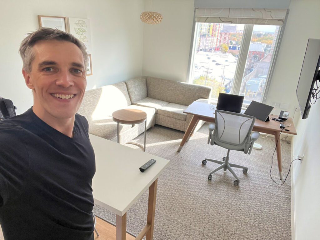 Author Nate taking a selfie showing the interior of the suite at Element Denver Downtown East