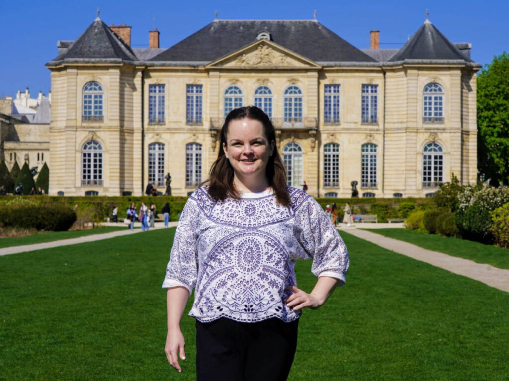 Author Rachel strolling at the Rodin Museum