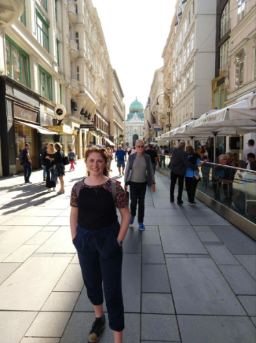 Author Ruthie standing near the Spanish Riding School