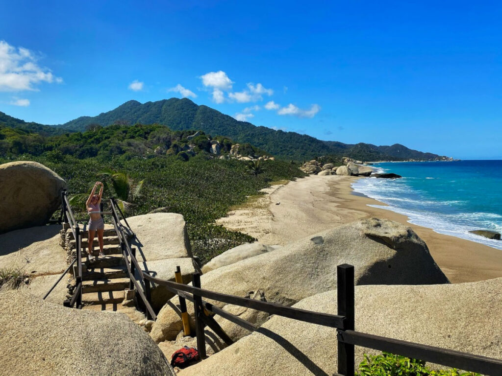 Author Sky stretching on the stairs at Tayrona National Park
