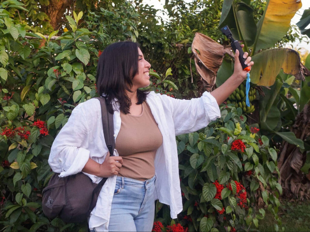 Author Vanessa taking a picture with her GoPro