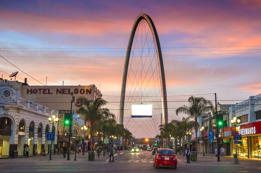 View of the street in Avenida Revolucion in Tijuana before night falls
