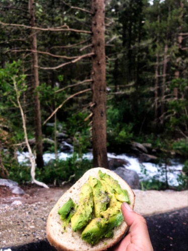 An avocado toast in the Eastern Sierra Mountains