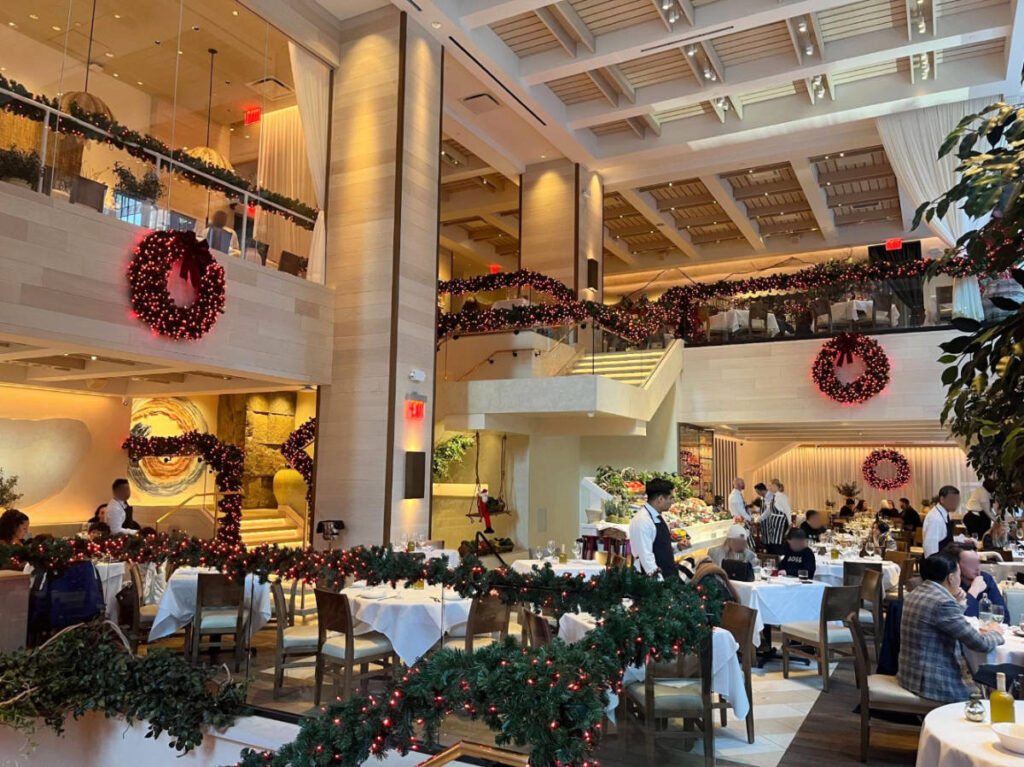 View inside the Avra Estiatorio during Christmas season
