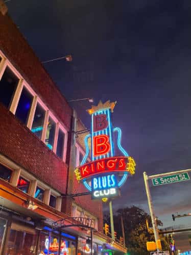 The neon signage of B.B. King Blues Club at night