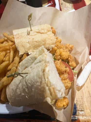Shrimp Po Boy and fries served at the B.B. King Blues Club 