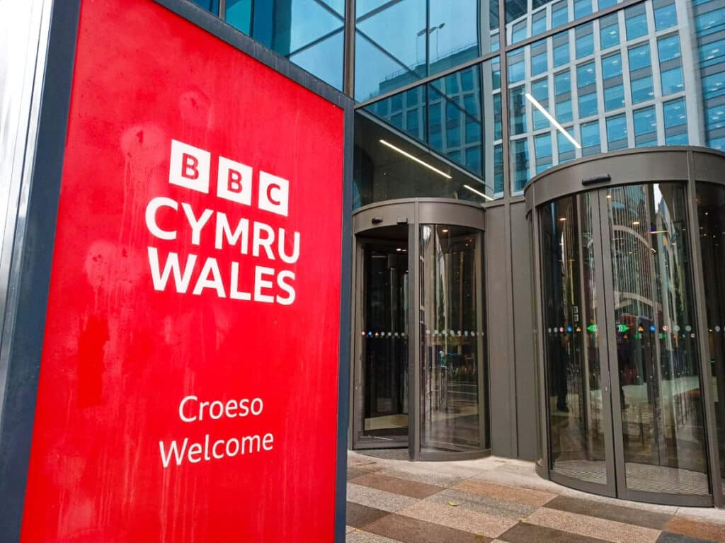 View of the signage outside the BBC Cymru Wales