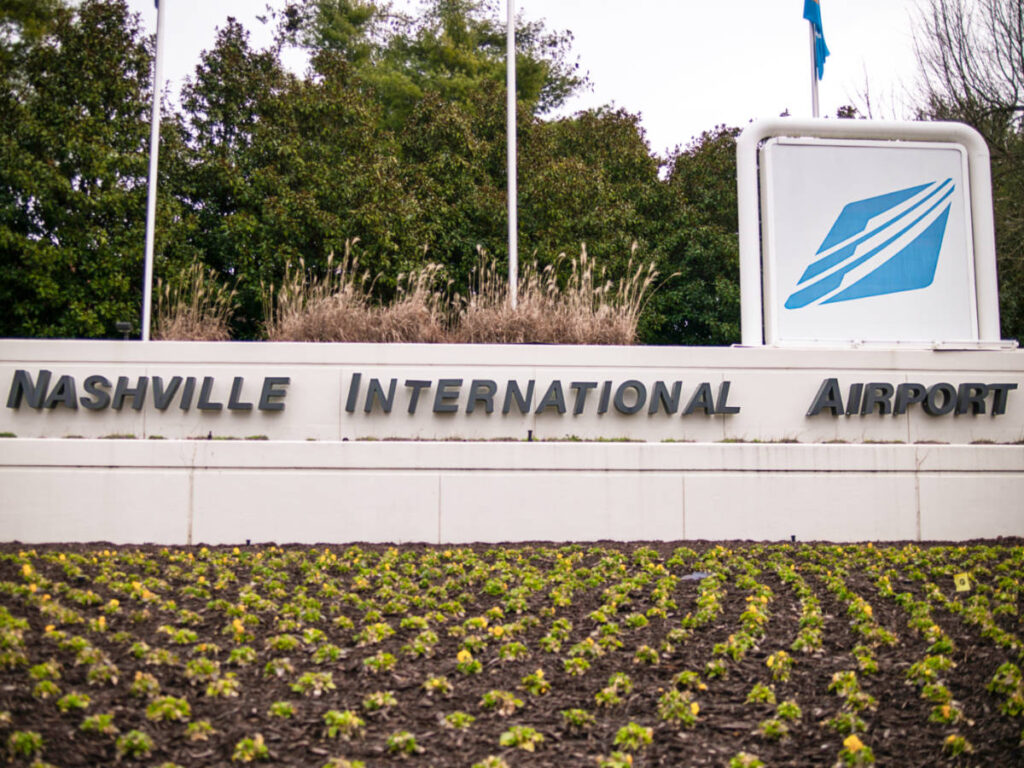 View of the outdoor signage of Nashville International Airport