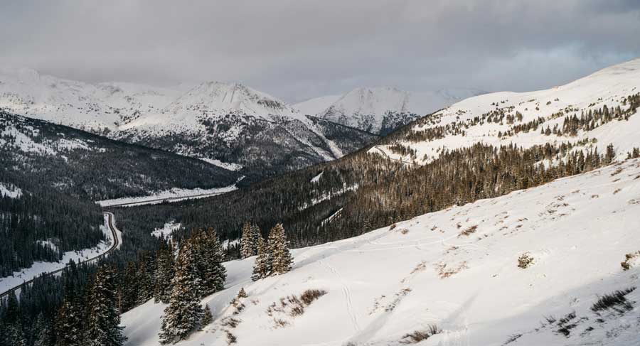 The snow covered mountain views of Loveland Pass