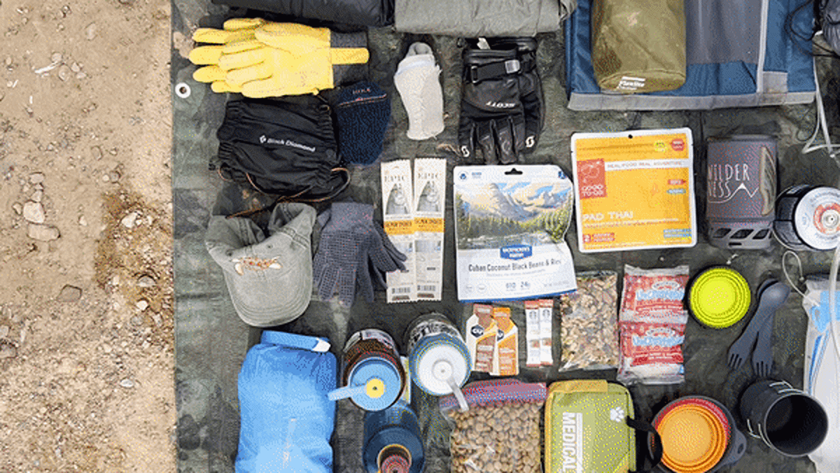 View of things needed for backpacking