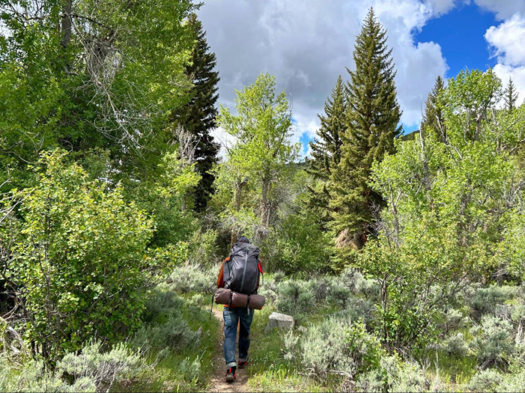 The author's husband backpacking in Wyoming