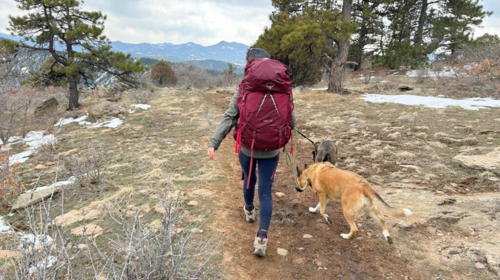 The author with her dog during a hike