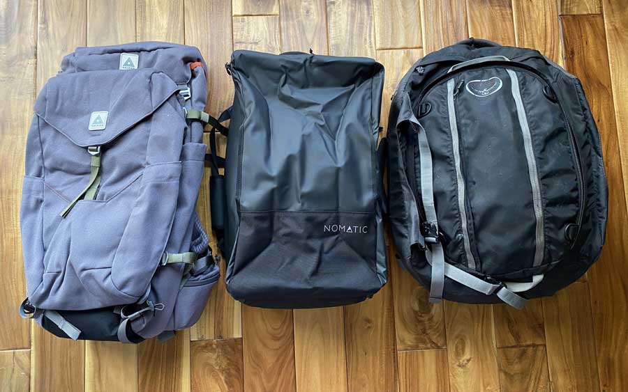 Different sizes of travel backpacks