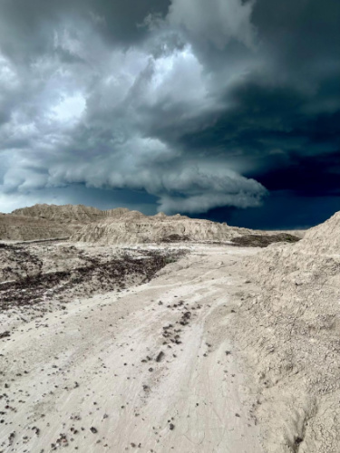 Dark clouds over the Badlands National Park