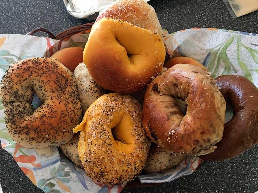 Different kind of bagels on a basket