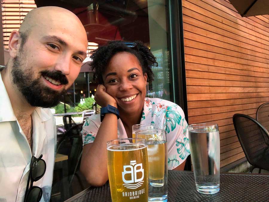 The author with her husband in Bainbridge Brewing