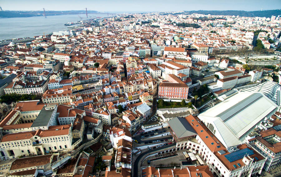 Aerial view of the residential and buildings in Bairro Alto, Lisbon