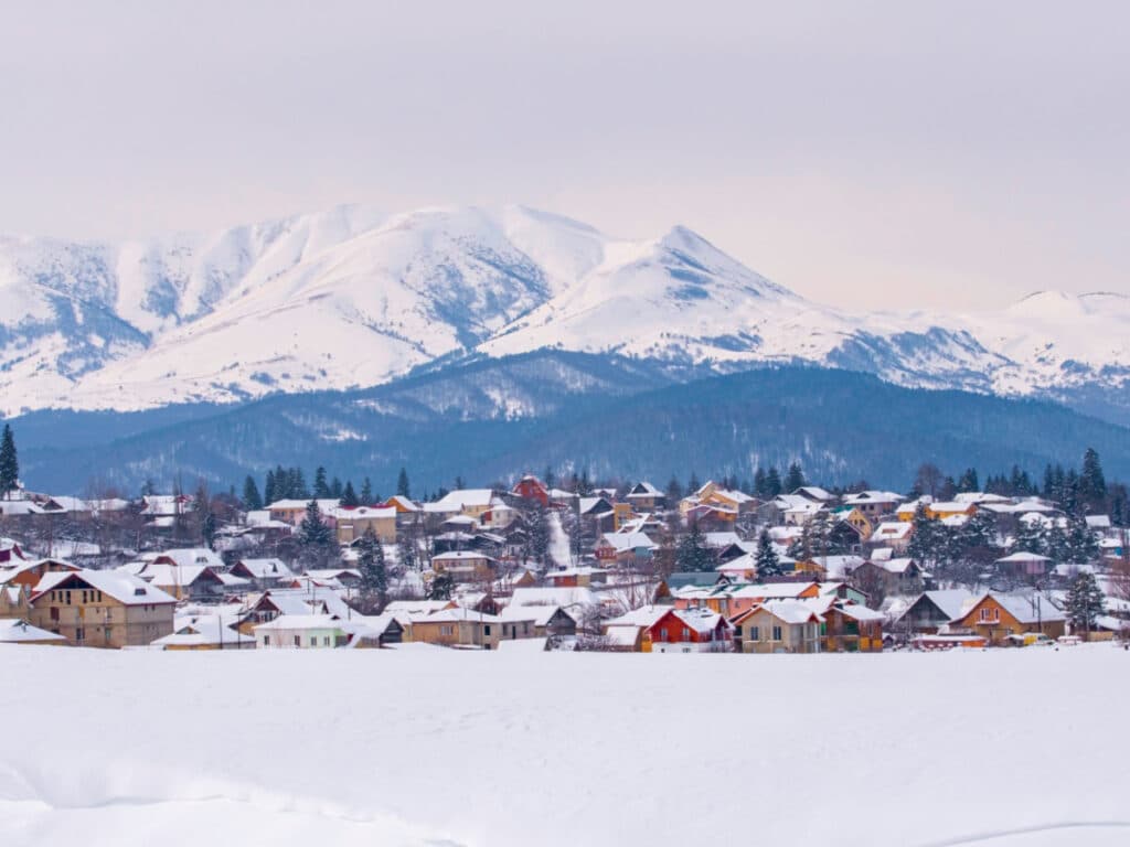 Picturesque view of the snow covered ski resort in Bakuriani