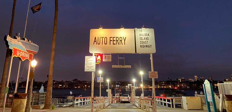 View at the Balboa Island Ferry dock at night