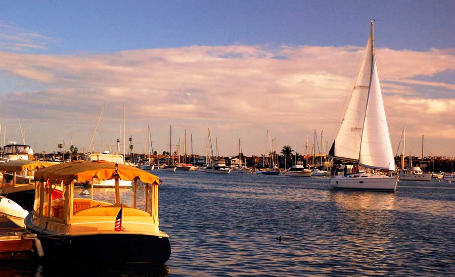 Boats on the water of Balboa Island