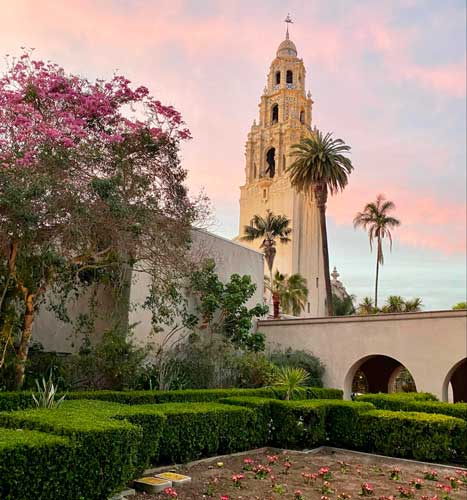Colorful sky over the Balboa Park