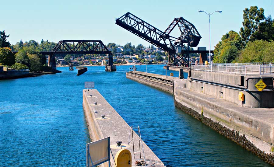 View of a bridge in Seattle getting disconnected to its half