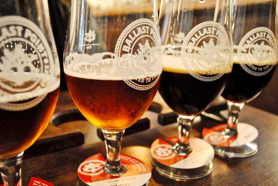 View of different kind beers on a glass