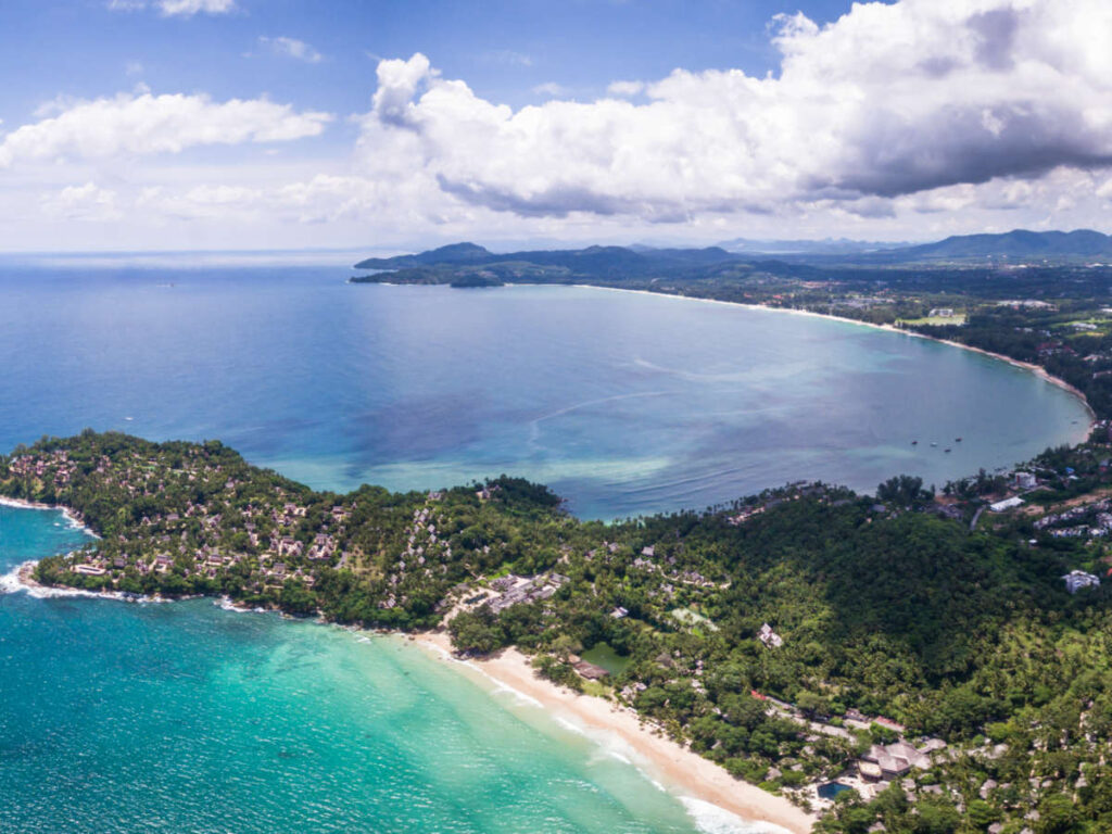 Aerial view of the beach in Bang Tao