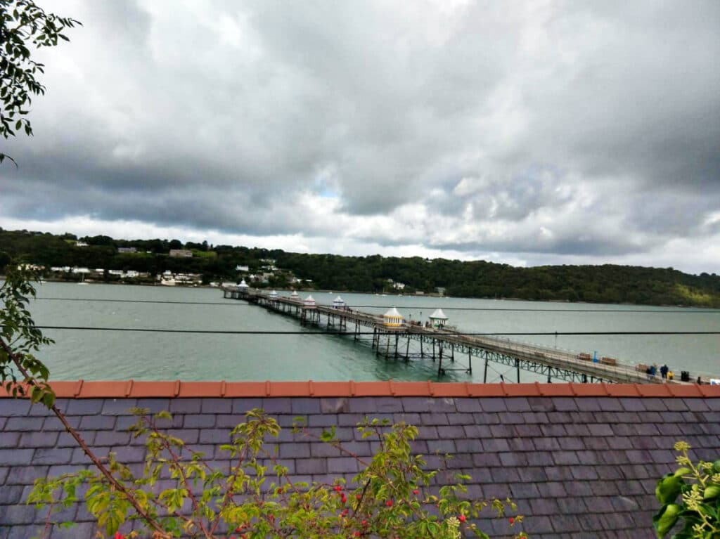 Overlooking view of the Bangor Garth Pier from the rooftop on a cloudy day