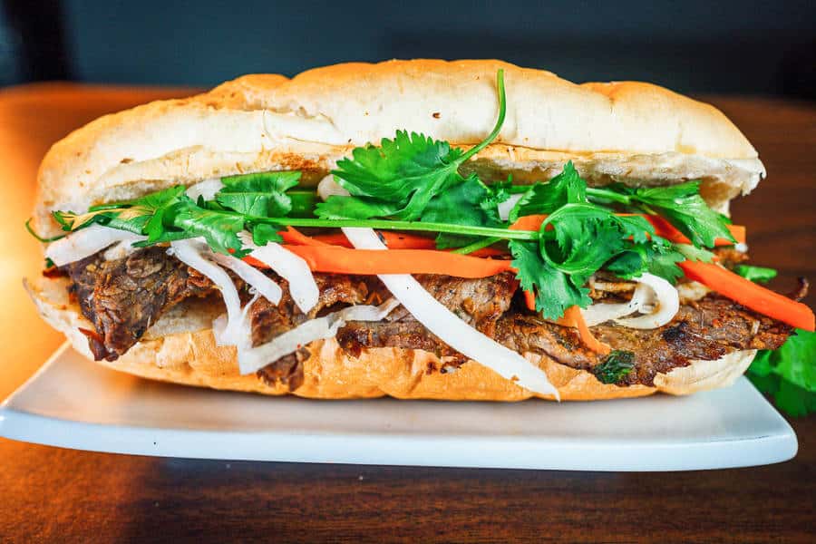 Closeup view of the Banh Mi sandwich
