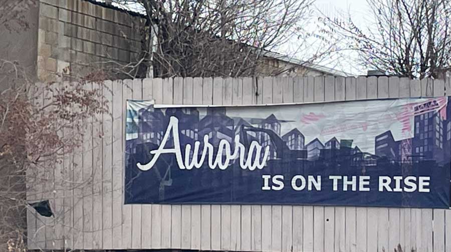 A banner on a fence in Aurora