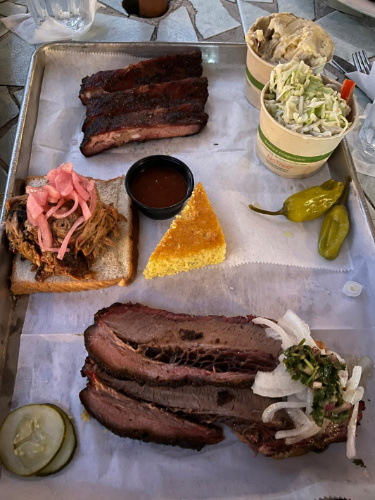 A barbeque platter served on a restaurant in Puerto Rico