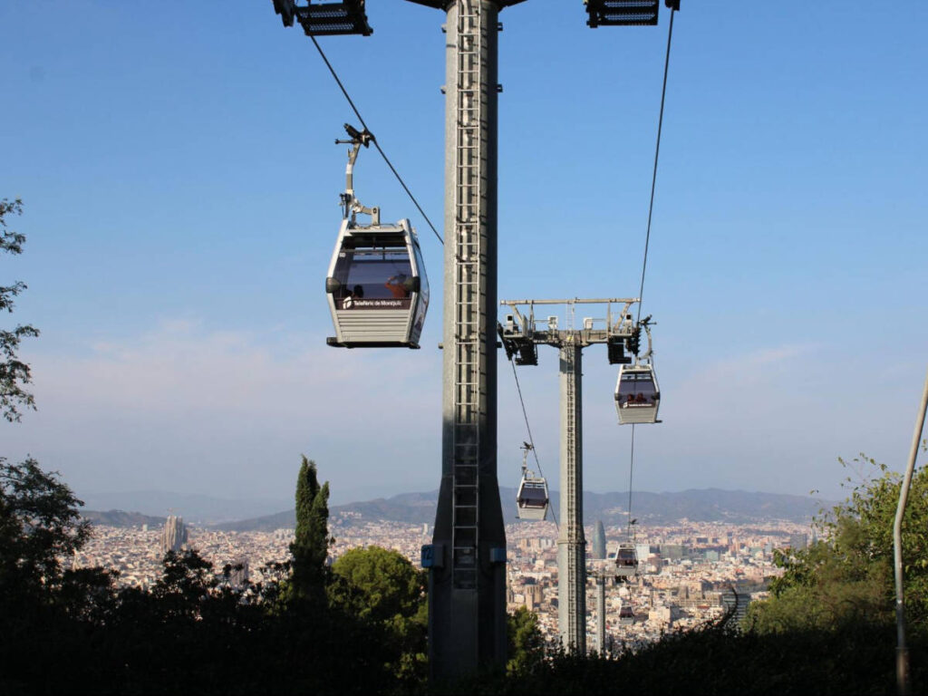 Clear blue sky over the Barcelona funicular