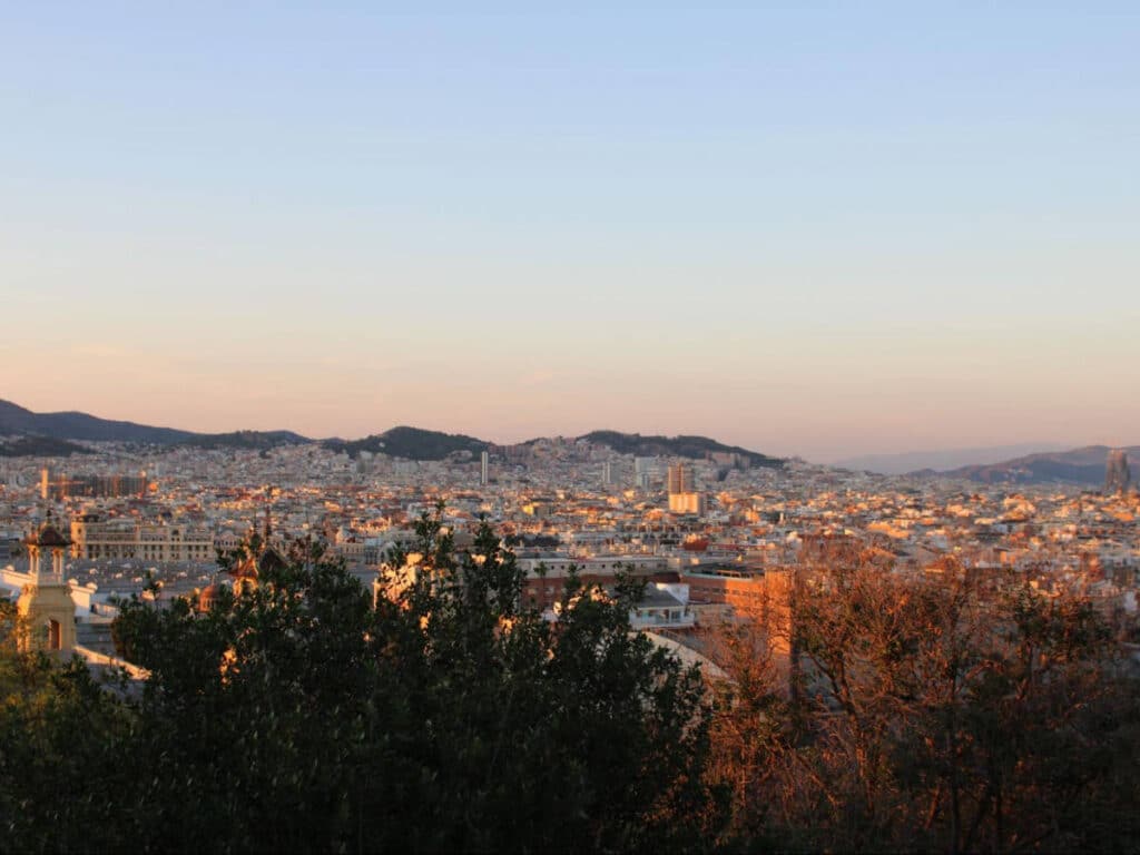 Overlooking view of Barcelona during sunset