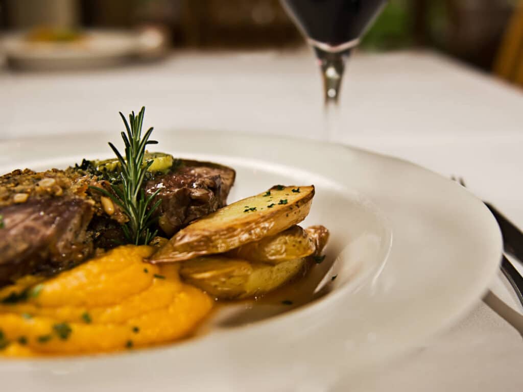 Potato, meat, and pumpkin served in Bardot Brasserie