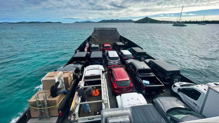 Top view of the barge full of cars