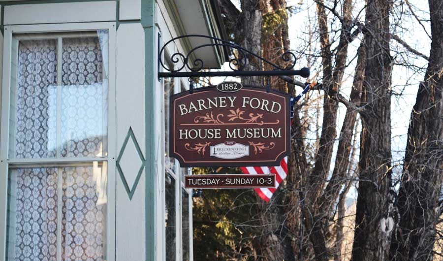 The hanging sign of Barney Ford Victorian House in Breckenridge, Colorado