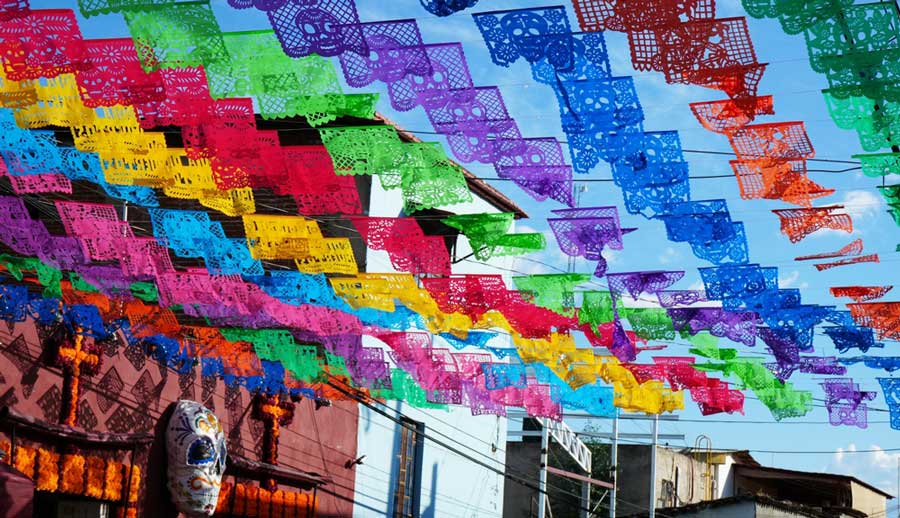 Colorful banderitas found in Barrio de la Noria