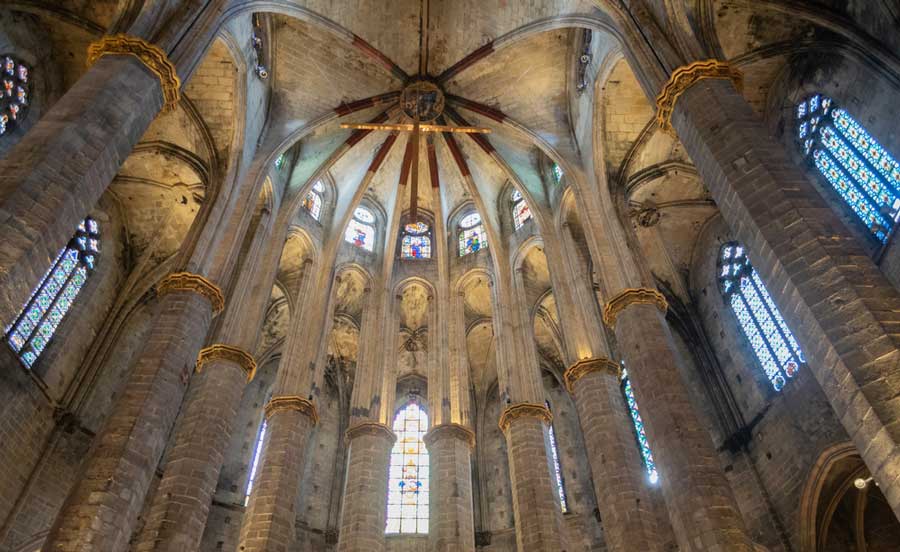 View of the ceiling when you look up inside the Basilica of Santa Maria del Mar