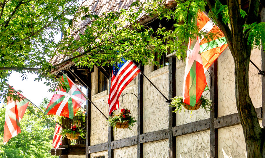 Various Flags hung outside Basque Museum & Cultural Center
