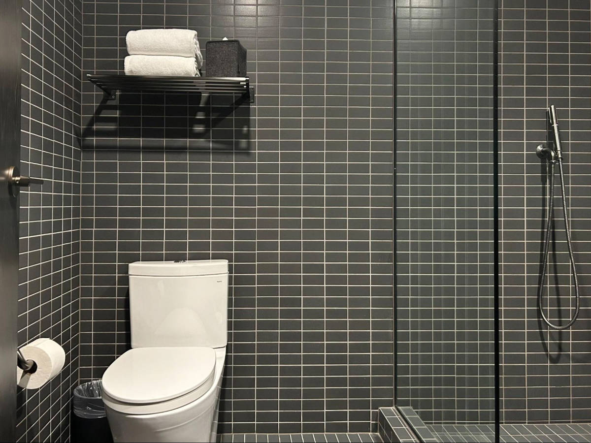 View from the inside of the bathroom of Mollie Aspen