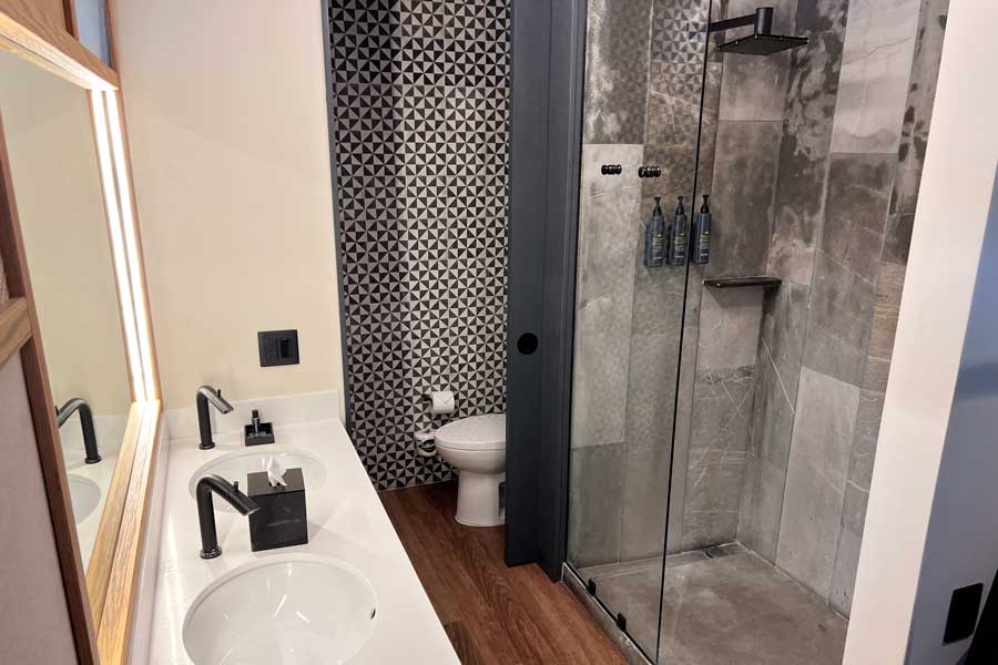 View inside the bathroom of a room in Aloft Tulum