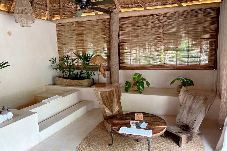 View from the inside of a bathroom in La Valise Tulum