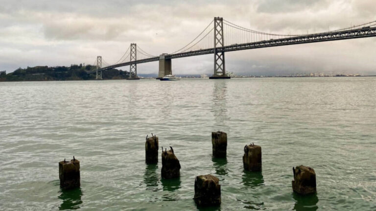 View of the Bay Bridge on a gloomy day