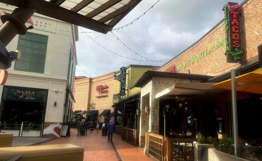 Different shops and restaurants around Bay Street at International Plaza