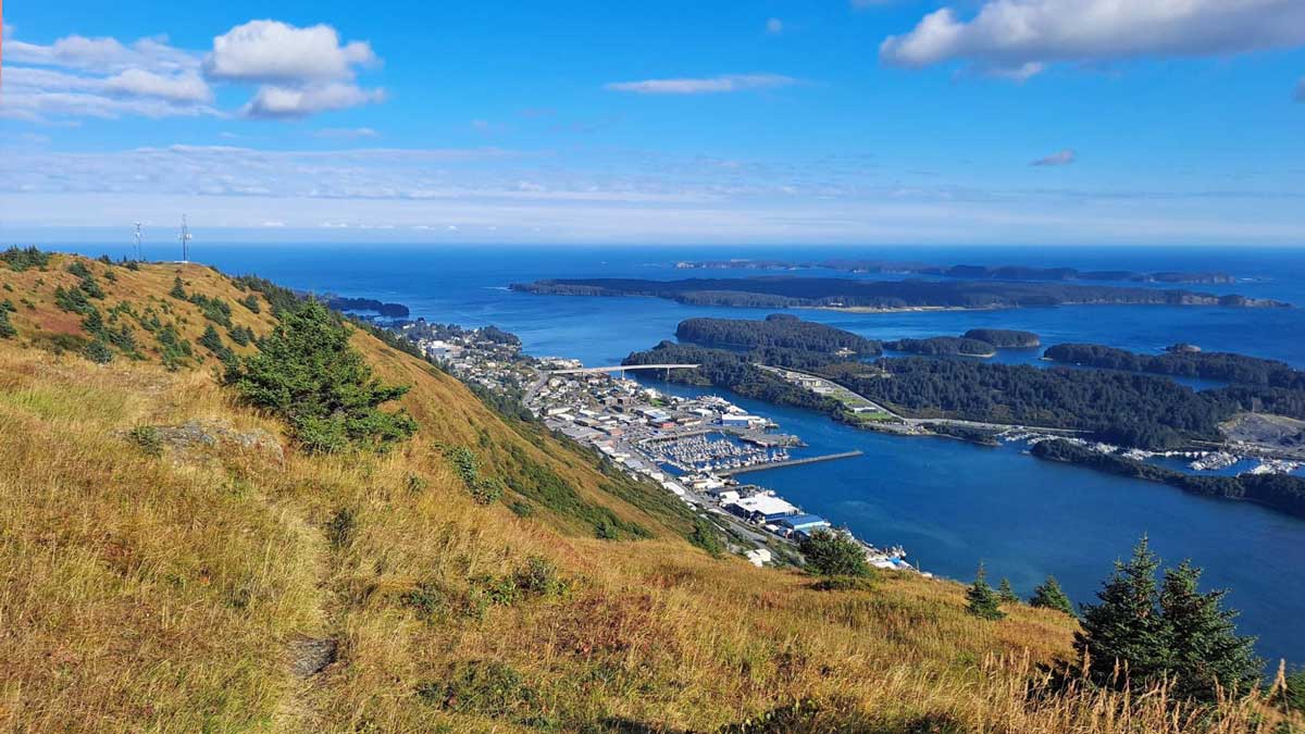 Overlooking view of the bay and Kodiak