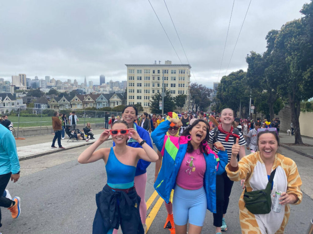 The author with her friends running at the Bay to Breakers