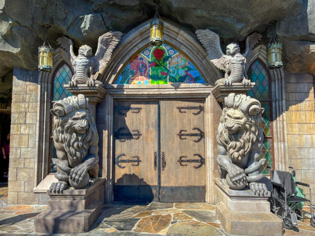 Entrance adorned with decors to Be Our Guest Restaurant